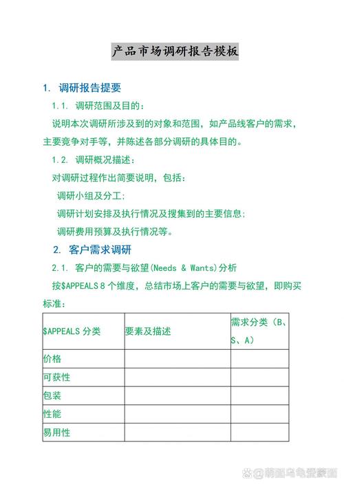 产品市场调研报告模板 结构性指导与实操框架